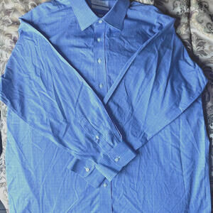 Roundtree & Yorke Gold Label Shirt Mens 18/36 Blue Plaid Fitted Non-Iron